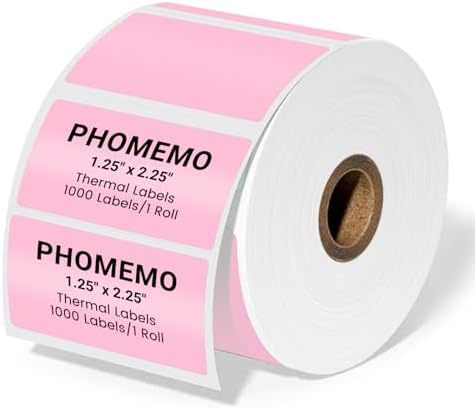 Phomemo 2.25"x1.25" White Thermal Labels, Self-Adhesive Sticker Label, Rectangle Direct Thermal Printer Labels for Phomemo 241bt, D520BT, B246D Label Printer, 1000 Sheets/Roll, Pink by Phomemo