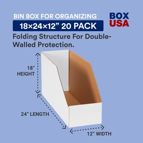 BOX USA Cardboard Storage Bins, Open Top Bin Box, 18"L x 24"W x 12"H 20-Pack | Small for Inventory, Organization, Parts, Garage, Warehouse or Home Cubby, Oyster White 18x24x12 - Image 2