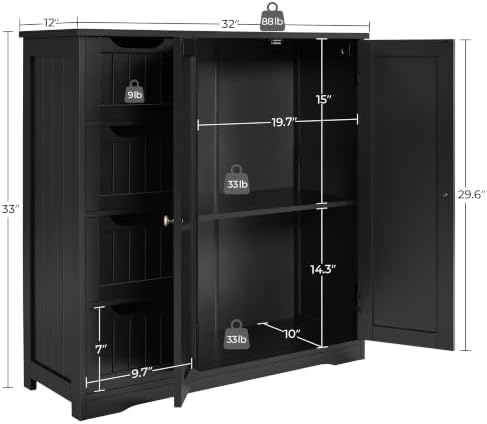 Yaheetech Small Bathroom Storage Cabinet with 4 Drawers & 2 Doors, Black - Image 3