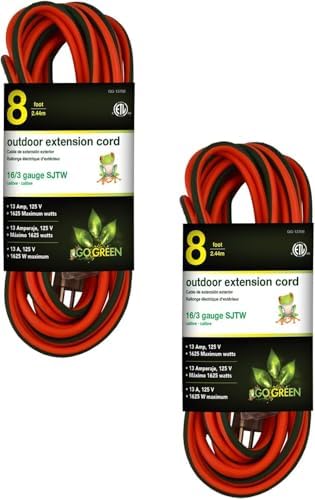 GoGreen Power Inc. (G-13708-2) 16/3 8' Heavy Duty Extension Cord - Orange, 8ft, 2 Pack by PowerByGoGreen