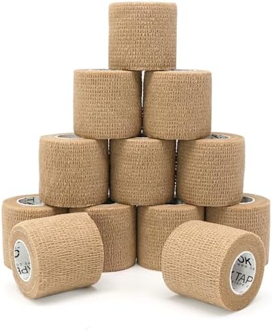 OK TAPE 12 Rolls Self Adhesive Bandage Wrap, Cohesive Elastic Athletic Tape by OKTAPE
