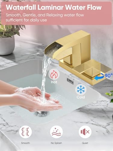 Cobbe Waterfall Bathroom Faucet, Brushed Gold 4 Inch Centerset 2 Pack - Image 2