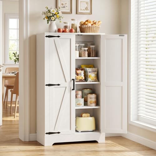 Unikito Kitchen Pantry Storage Cabinet with Adjustable Shelves, White - Image 3