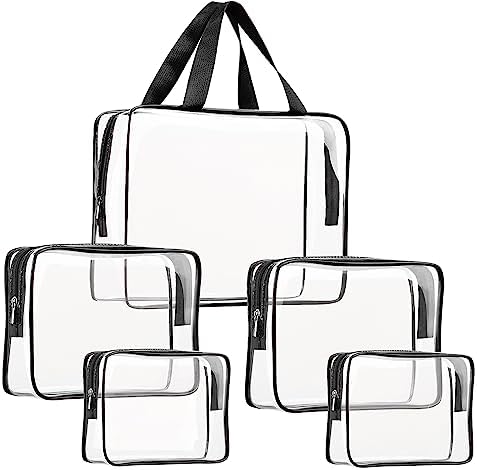 5Pcs Crystal Clear PVC Travel Toiletry Bag Kit for Women Men, Cosmetic Bags by ROYBENS