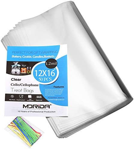 50pcs 12X16 inch Clear Cellophane Bags Gift Wrap Treat Party Favors Bags by MORIDA