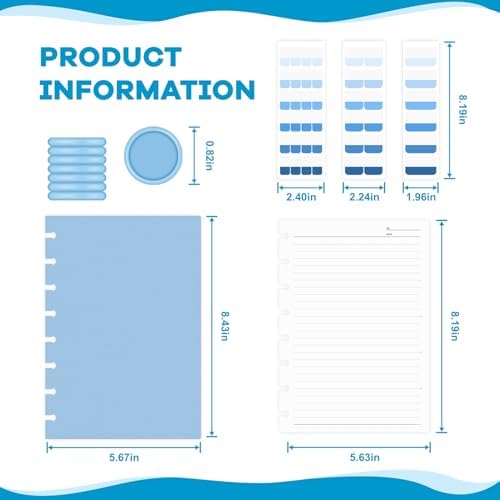 Discbound Notebook, 8-Disc Disbound Planner with Removable Pages, 180 Pages Spiral Notebook, Poly Cover Discbound Planner for Work, Travel, Note Taking(With Index Sticker),Blue,A5 - Image 2