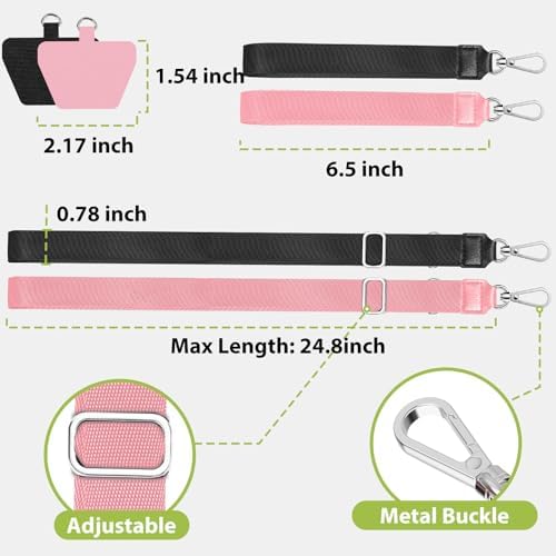 takyu Phone Lanyard, 2 Pack Adjustable Anti-Drop Neck/Wrist Strap with 2 Pcs Tether Patches, Secure Hands-Free Compatible for iPhone Samsung Perfect for Nurses, Teachers, Travel, Hiking Black+Pink - Image 4
