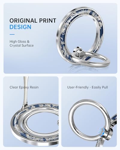 Magnetic Phone Ring Holder, Cute Magnetic Phone Grip, Blue Floral - Image 3