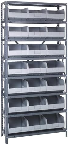 Quantum Storage Systems 1875-465GY Solid Heavy Duty 8 Shelves 21 Stackable Shelf Bins Gray Bins 75" H x 36" W x 18" D by QuantumStorageSystems