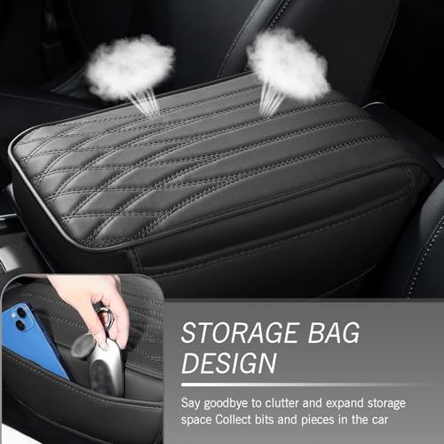Car Armrest Pad, Car Center Console Cover Memory Cotton Elbow Pressure Relief Mat, Multi-Functional Anti-Scratch Protective Pad with Side Storage Pockets, Universal for Cars (Black) - Image 6