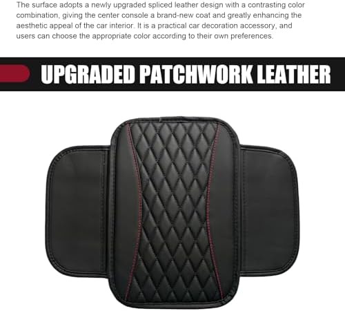 Car Center Console Cover, Upgraded Patchwork Leather Arm Rest Cover with Side Storage Pockets, Comfortable Auto Armrest Protector Cushion, Universal Middle Console Pad for SUV, Sedan (Black) - Image 4