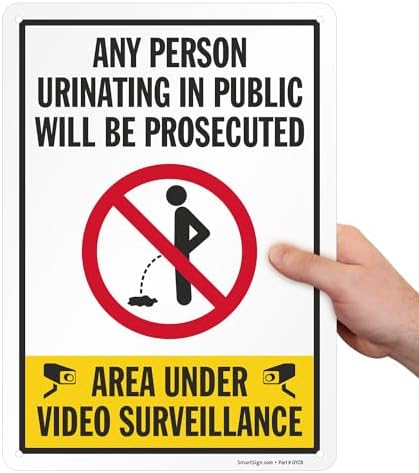 SmartSign 14 x 10 inch “Any Person Urinating In Public Will Be Prosecuted - Area Under Video Surveillance” Metal Sign, 40 mil Laminated Rustproof Aluminum, Multicolor - Image 2