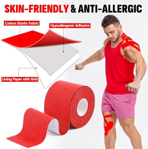 5 Rolls Red Kinesiology Tape, 2 inch x 16.4 Feet Kinetic Tape - Image 3