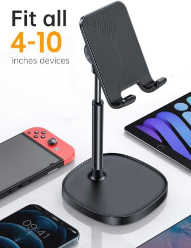 LISEN Cell Phone Stand Adjustable Phone Holer for Desk, Computer Office Desk Accessories for iPhone 16 Holder Women Kitchen Essentials Fits Switch Kindle iPads Tablet 4-10in (Full Black) - Image 2
