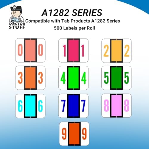 Doctor Stuff - File Folder Labels, Number 5, Tab Products 1282 Match - A1282 Series Chart Stickers, Dark Green, 1" x 1-1/4", #5, 500/Roll - Image 6