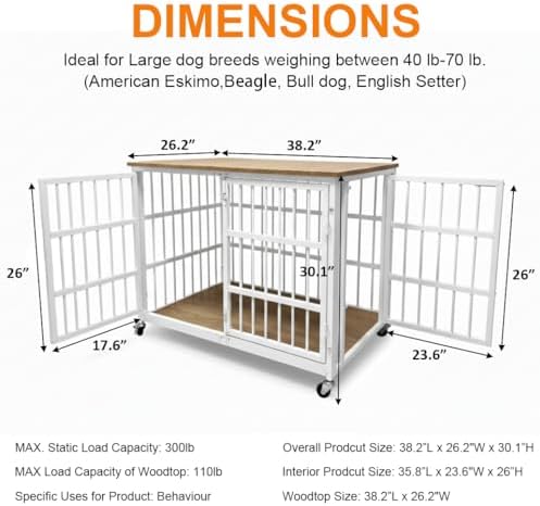 BOLDBONE 38 inch Dog Crate Furniture, Heavy Duty Dog Kennel Indoor for Large Dogs, Escape-Proof and Chew-Proof Wooden Dog Cage for high Anxiety Dog, Decorate House as TV Stand, End Table, White Oak - Image 4