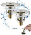 Hibbent 2 Pack All Metal Universal Bathroom Sink Stopper for 1.1''~2.3'' Basin, Pop Up Sink Drain Strainer, Brass Core Push Type Stopper, Stainless Steel Anti Clogging Drain Filter, Brushed Nickel by Hibbent