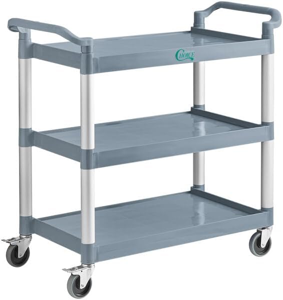 Gray Plastic Utility Cart with 3 Shelves, 42 x 20 Inch, 450 lb Capacity by Glownary