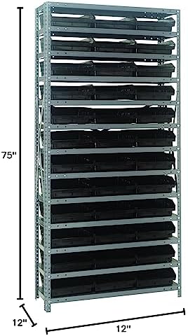 Quantum Storage Systems 1275-109BK Steel Shelving Unit with 4" Shelf Bins, 12" D x 36" W x 75" H, Black - Image 2