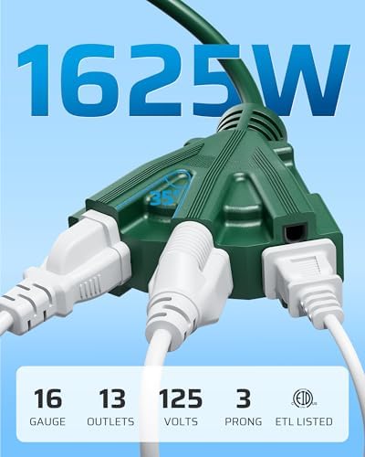 DEWENWILS 10FT Halloween Tri-Tap Outdoor Extension Cord Green, ETL Listed - Image 2