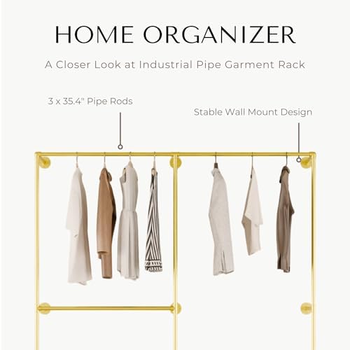 Industrial Pipe Clothing Rack, Wall Mounted Clothes Rack, 75", 3 Rods - Image 3