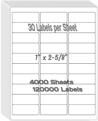 1" x 2-5/8" Shipping Address Labels for Laser/Inkjet Printer 30 per Page Printable Mailing Labels - Matte, 4000 Sheets=120000 Labels by Unknown