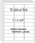 1" x 2-5/8" Shipping Address Labels for Laser/Inkjet Printer 30 per Page Printable Mailing Labels - Matte, 4000 Sheets=120000 Labels by Unknown