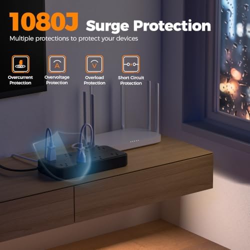 TESSAN Power Strip Surge Protector, 15FT Flat Plug Extension Cord - Image 5