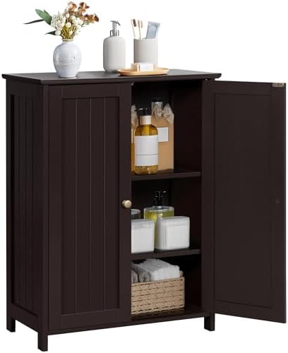 Yaheetech Small Bathroom Storage Cabinet for Towels with 2 Doors, Espresso by Yaheetech