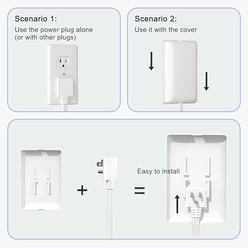 CABOCASA 8FT Flat Plug Extension Cord Power Strip 3 Outlets White Downward - Image 3