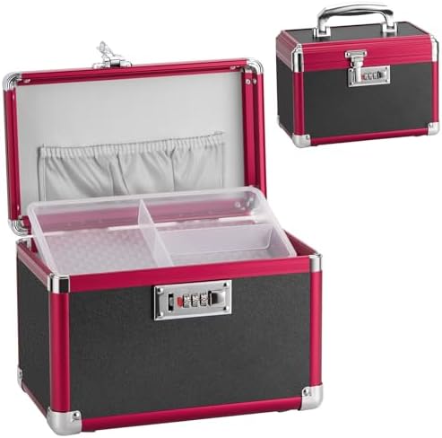 Medicine Lock Box with Combination Lock - 10 x 6 x 6.7 Inches - First Aid Safe Medication Storage Box, Medications and Personal Items, Safe Boxes for Home and Outdoor - Black Red 【No strap】 by GODLONSEN