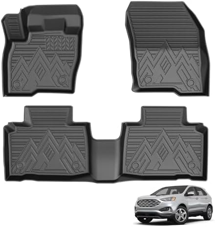 Powerty Floor Mats for 2015-2024 Ford Edge All Weather 3D TPE Anti-Slip Car Liners for 1st & 2nd Row Accessories by Powerty