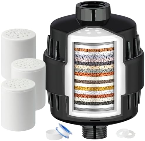 20 Stage Shower Head Filter for Hard Water with 3 Cartridges, Black by Dwavele