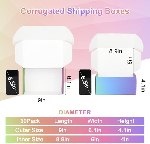 30 Pack 9x6x4 Colorful Shipping Boxes Medium, Mailer Cardboard Boxes for Packaging Small Business Bulk - Image 2