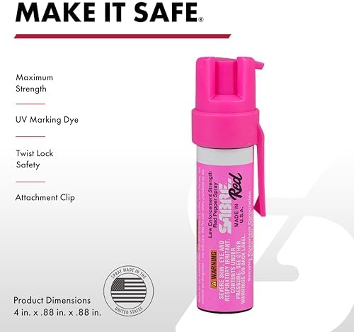 SABRE RED Compact Pepper Spray, Max Police Strength OC Spray with UV Dye, Compact Belt Clip For Fast Access, 4X Longer Spray Time - Up to 13 Seconds, 0.67 fl oz, Secure & Easy to Use Safety - Image 2