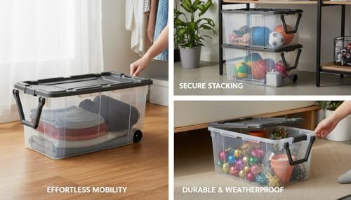 160-Quart Wheeled Stackable Storage Bin,Heavy-Duty Clear Plastic Container for Household & Garage Bulk Storage,Perfect for Outdoor Camping and Seasonal Organization, Gray 2-Pack - Image 6