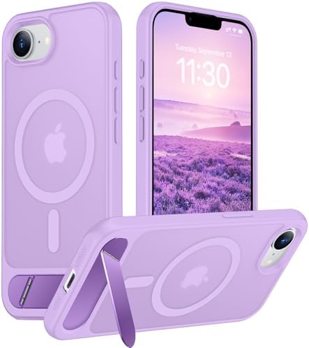 Temdan Magnetic Compatible with iPhone 17e Case & iPhone 16e Case,[Built-in Invisible Kickstand][Compatible with MagSafe][Military Grade Shockproof] Slim Translucent Matte Case for iPhone 16e/17e 6.1" by Temdan