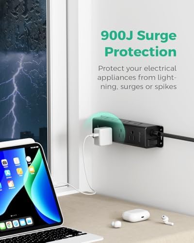 Surge Protector Power Strip, 12 Widely Spaced Multi Outlets on 3 Sides - Image 6