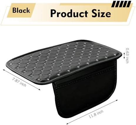 Car Center Console Cover, Leather Waterproof Armrest Cover Protector with 2 Side Storage Bags, 7.87" x 11.8" Comfort Anti-Slip Armrest Seat Box Pad, Universal for Most Cars (Black) - Image 2