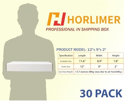 HORLIMER 12x9x2 Shipping Boxes Set of 30, White Corrugated Cardboard Mailer Box for Packing Small Business - Image 2