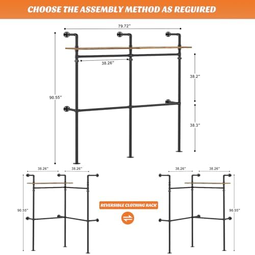 Aheaplus Industrial Pipe Clothing Rack, 79.7'' Closet System with LED Light - Image 6