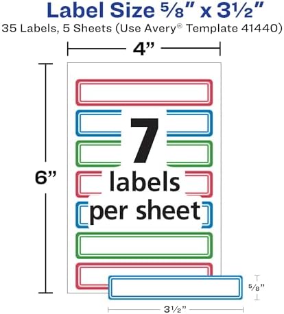Avery Durable Labels for Kids' Gear, 5/8" x 3-1/2", Assorted Border Colors, Water-Resistant Labels, 35 Total (41440) - Image 5