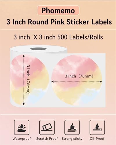 Phomemo 3” Color Circle Thermal Labels, Self-Adhesive Round Direct Sticker Label, Circular Thermal Printer Label for Logo Design, Name Tag, Thanks Card, Address, QR Code, 500 Labels/Roll, Gradient - Image 2