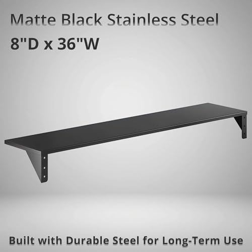 8" x 36" Heavy Duty Stainless Steel Floating Wall Mounted Shelf, Commercial Kitchen Storage Shelf - Image 2