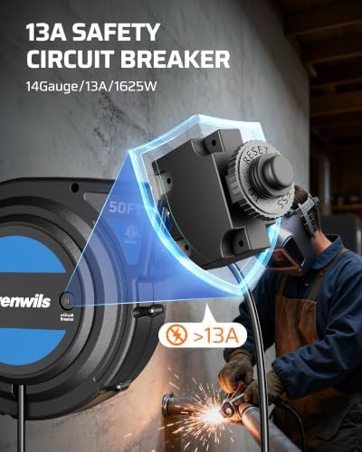 DEWENWILS 50FT Retractable Extension Cord Reel, 6 Outlets,Integrated Switch - Image 4