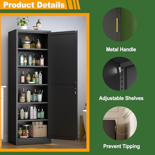 Ckzbx Metal Locker Tall Narrow Storage Cabinet, 67" H Locking Tool File Cabinets Snack Locker Organizer for School Classroom,Bedroom,Gym Home Office,Entryway and Hallway (20" W 1Door Black) - Image 4