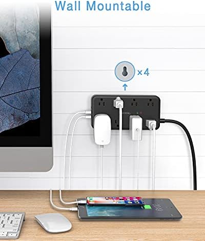 Power Strip Tower with 10 Feet Extension Cord, 1700 Joules Surge Protector Power Strip with 8 Outlets 3 USB Chargers, 1875W/15A, Flat Plug, Charging Station, Office Supplies, Dorm Essentials - Image 6