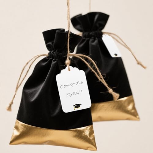 100Pcs Blank Gift Tags with String Foil Black Gold Grad Cap Large Paper Gift Tags with 65 Ft Jute Twine for Congratulations Graduation Congrats Grad Class of 2025 Party - Image 7