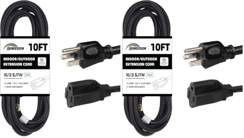 10FT Outdoor Extension Cord-16/3 SJTW Durable Black Extension Cord for Christmas Lights with 3 Prong Grounded Plug for Safety,Great for Outside Christmas Decorations (Pack of 2) by HONDERSON