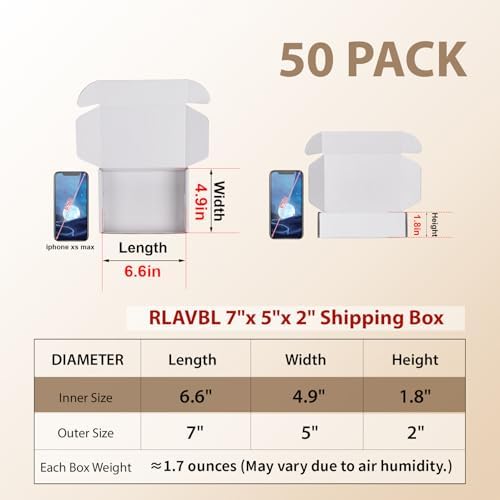 RLAVBL 7x5x2 Shipping Boxes Set of 50, White Corrugated Cardboard Box for Packing, Mailing, Business - Image 2